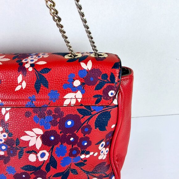 Emma & Sophia Floral Leather Coral Purple Handbag - Picture 7 of 10